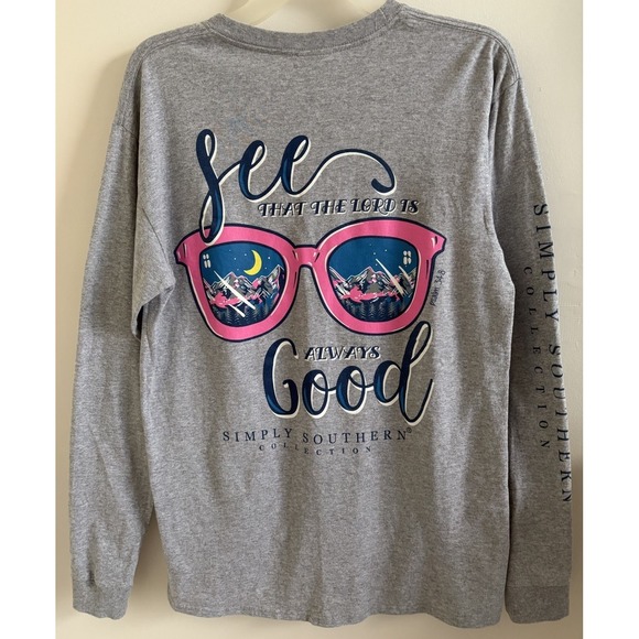 Simply Southern Women's‎ Gray Long Sleeve 100% Cotton Lord Is Good Tee Medium - Picture 4 of 8